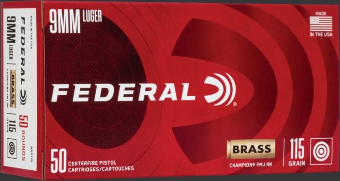 Federal Champion 9mm Luger 115-Grain FMJ Handgun Brass Ammunition - 50 Rounds