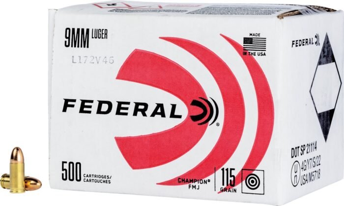 Federal Champion FMJ 9 mm Luger 115-Grain Pistol Ammunition - 500 Rounds