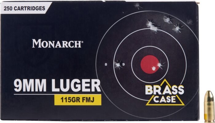 Monarch 9mm Luger 115-Grain FMJ Centerfire Brass Ammunition - 250 Rounds