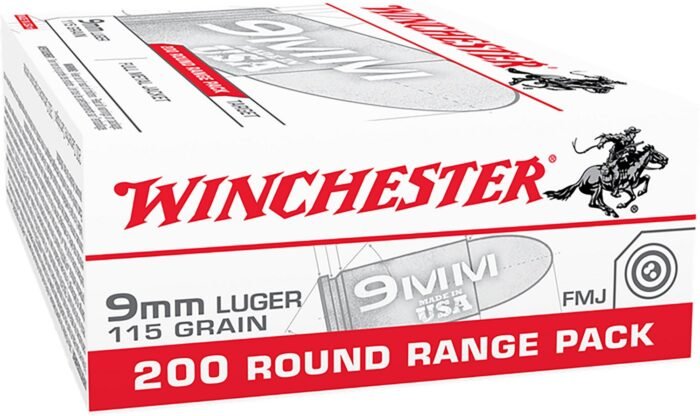 Winchester 9mm 115-Grain FMJ Centerfire Pistol Ammunition - 200 Rounds