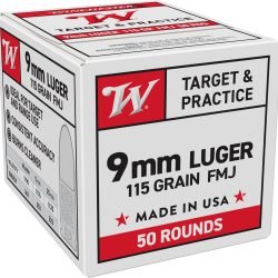 Winchester USA Full Metal Jacket 9mm Luger 115-Grain Handgun Ammunition - 50 Rounds