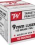 Winchester USA Full Metal Jacket 9mm Luger 115-Grain Handgun Ammunition - 50 Rounds